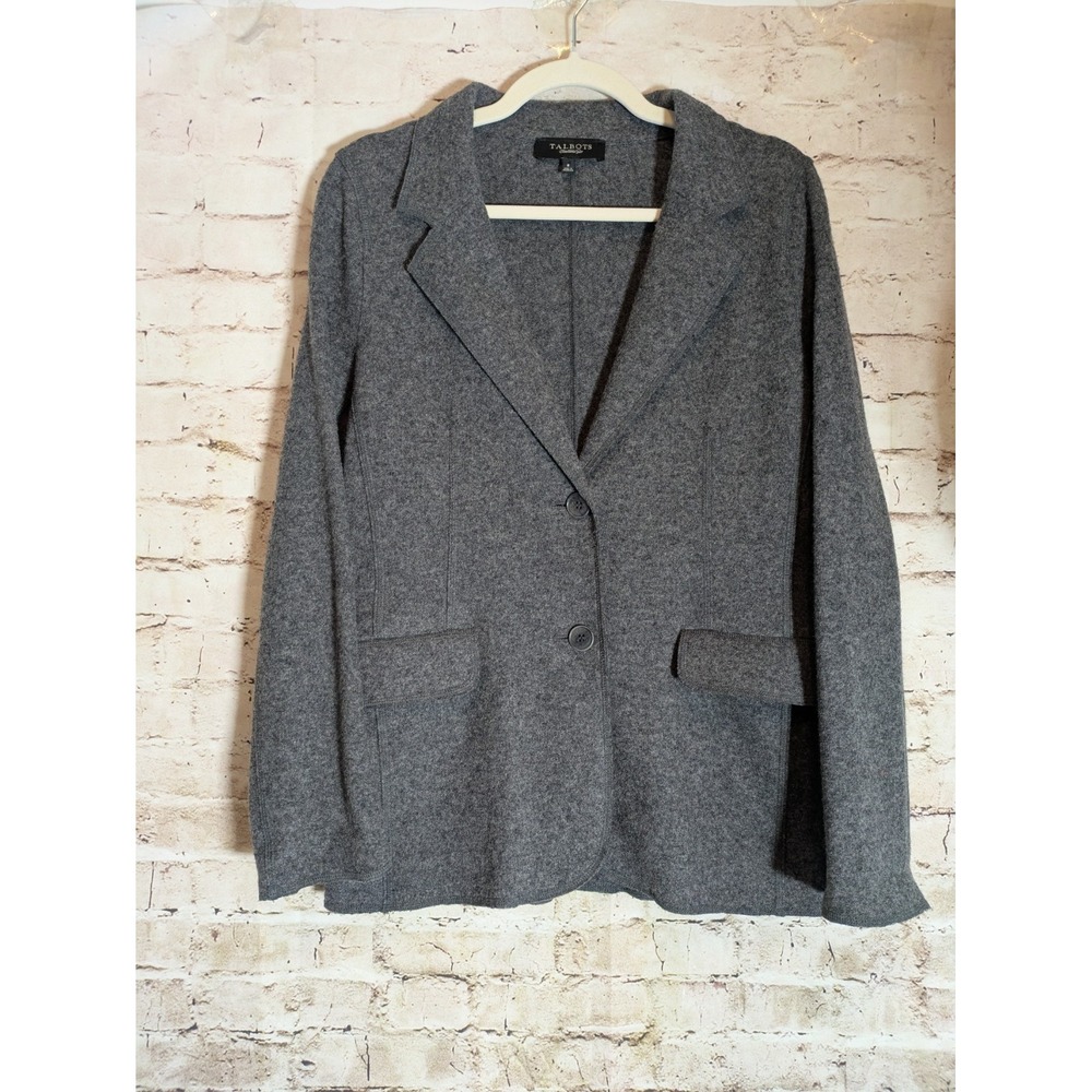 Talbots Boiled Wool Blazer 8 In Gray Lightweight Two Button Preppy Office Career